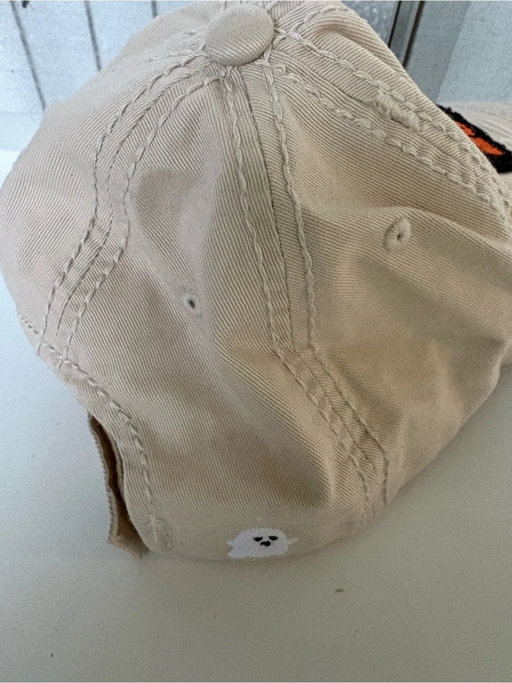 Halloween Beige 'I'm Here for the Boos' Ghost Patch distressed hat